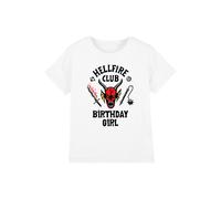 Stranger Things Girl's Hellfire Birthday T-Shirt, White | Size: 12-13 Years Stranger Things White 12-13 Years