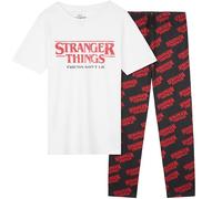 Stranger Things Girls Pyjamas Set, T-Shirt & Long Bottoms for Kids & Teens, Comfy PJs Loungewear Soft Nightwear, Gifts for Girls (13-14 Years, White/Black)