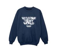 Stranger Things Girl's Welcome To My World Sweatshirt in Navy | Size: 7-8 Years Stranger Things Navy 7-8 Years