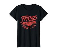 Stranger Things Handshake Friends Don't Lie T-Shirt, Women, Black, Medium
