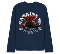 Stranger Things Hawkins '85 Demogorgon Hunters Unisex Long Sleeve T Shirt, Navy, Small