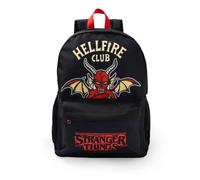 Stranger Things Hellfire Club Black Backpack | Red Padded Straps & Mesh Pockets | Zip-Up School Bag with Graphic Print | Adults Daily Rucksack | TV Series Merch