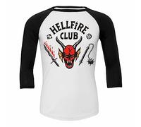 STRANGER THINGS 4 - HELLFIRE CLUB CREST - Raglan Contrast 3/4 Longsleeve Black & White Spiral Black L