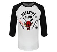 STRANGER THINGS 4 - HELLFIRE CLUB CREST - Raglan Contrast 3/4 Longsleeve Black & White Spiral Black XL