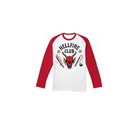 Stranger Things Hellfire Club Raglan Ls Long Baseball Tee, White/Red | Size: Small Stranger Things Multicolor S