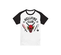 Stranger Things Hellfire Club Raglan Short Baseball Tee, White/Black | Size: Small Stranger Things Multicolor S