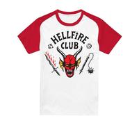 Stranger Things Hellfire Club Raglan Short Sleeve Baseball T Shirt, White/Red, XXX-Large