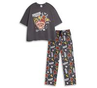 Stranger Things Hellfire Club Womens Black Short Sleeve Long Leg Pyjama Set | Graphic Tee & Cartoon Bottoms | Sleepwear for Fans of the Series Merch - Small