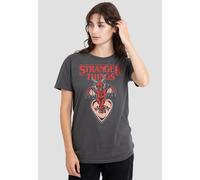 Stranger Things Hellfire Heart Ladies T Shirt, Charcoal Stranger Things Charcoal XL
