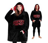 Stranger Things Hoodie Oversized Poncho for Adults Teenagers - Warm Fleece Blanket Hoodie Official Merchandise (Black/Red)