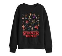 Stranger Things Kids Cartoon Characters Sweatshirt - Black - 12-13 Years - Black - 50% Cotton/50% Polyester