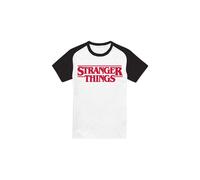 Stranger Things Main Logo Raglan Short Sleeve Baseball Tee, White/Black | Size: Large Stranger Things Multicolor L