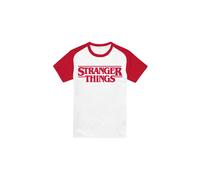 Stranger Things Main Logo Raglan Short Sleeve Baseball Tee, White/Red | Size: Small Stranger Things Multicolor S