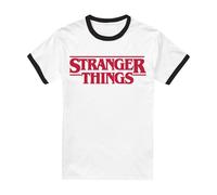 Stranger Things Main Logo Unisex Ringer T Shirt, Black White, Small