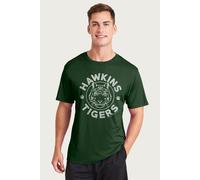 Stranger Things Men's Hawkins Tigers Paws White Logo T-Shirt in Bottle Green | Size: Large Stranger Things Bottle Green L