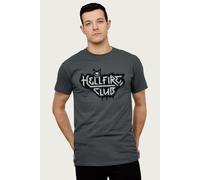 Stranger Things Men's Hellfire Club Black & White Logo T-Shirt in Charcoal | Size: 2XL Stranger Things Charcoal 2XL