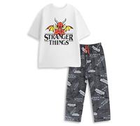 Stranger Things Mens White Logo Short Sleeve Long Leg Pyjama Set | Retro Nightwear for Sleeping & Lounging | Featuring Iconic TV Show Design Merch - Medium