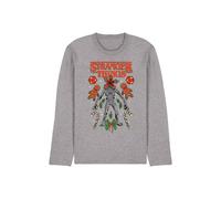 Stranger Things Men's Xmas Demogorgon Dice Canes Cookies Long T Athl Heather in Light Grey | Size: Small Stranger Things Light Grey S
