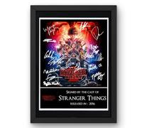 Stranger Things Movie Poster Version 2 Signed Autograph Print Poster Black Framed Mounted Wall Art (10x12) Actor Artwork for Home & Office Decor Gift