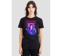 Stranger Things Neon Retro Group Logo Ladies T Shirt, Black Stranger Things Black XL