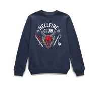 Stranger Things Official Hellfire Club Vintage Sweatshirt - Navy in White | Size: 2XL Stranger Things White 2XL