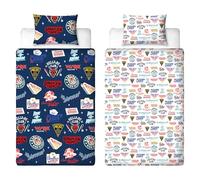 Stranger Things Official Single Duvet Cover | Gorgon Design, Reversible Easy Care Bedding 2 Sided Duvet Quilt Set with Matching Pillow Case, Multicolour Print with Hellfire Club, Hawkins Logos