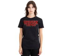Stranger Things Retro Drippy Logo Ladies T Shirt, Black, Medium