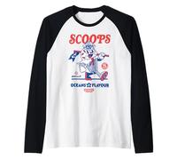 Stranger Things Scoops Ahoy Red Blue Ice Cream Parlor Raglan Baseball Tee