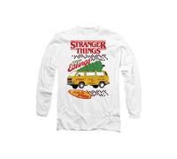 Stranger Things Seasons Eatings Pizza Van Christmas Long Tee, White | Size: Small Stranger Things White S