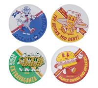 Stranger Things Set of 4 Metal Coasters - Officially Licensed Drinks Coasters, Scoops Ahoy, Surfer Boy Pizza, Benny’s Burgers & Hopper’s Eggo, 89mm