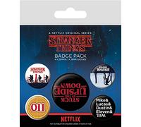 Stranger Things Set of 5 Badges inc The Upside Down 4 x 25mm 1x 32mm - Official Merchandise