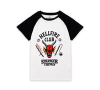 Stranger Things Hellfire Club Raglan T-Shirt for Kids | Boys Girls Hawkins Society Eddie Black & White Outfit | Season 4 Merchandise 9-10 Years