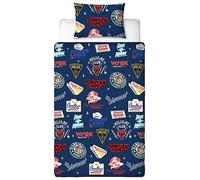 Stranger Things Official Single Duvet Cover | Gorgon Design, Reversible Easy Care Bedding 2 Sided Duvet Quilt Set with Matching Pillow Case, Multicolour Print with Hellfire Club, Hawkins Logos