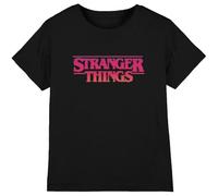 Stranger Things Sunset Logo Girls T Shirt, Black, 12-13 Years