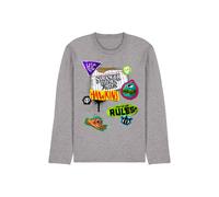 Stranger Things Tales From 85 Scrapbook Icons Long Tee, Athl Heather in Light Grey | Size: Small Stranger Things Light Grey S