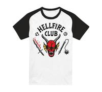 Stranger Things Unisex Adult Hellfire Club Raglan Baseball T-Shirt - White/Black - White/Black - M