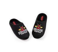 Stranger Things Unisex Kids Black Logo Mule Slippers | Indoor Footwear for Lounging | Comfortable Slippers Featuring TV Show Design Merch - 2 UK Child