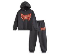 Stranger Things Unisex Kids Black Sweatshirt and Joggers Set | Long Sleeve Hooded Top with Cartoon Logo | Comfortable Loungewear for Playdates & School Merch - 11-12 Years