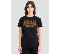 Stranger Things Vintage Flaming Logo Ladies T Shirt, Black Stranger Things Black L