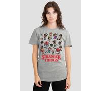 Stranger Things Women's Cartoon Characters T-Shirt, Athletic Heather in Light Grey | Size: Small Stranger Things Light Grey S