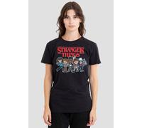 Stranger Things Women's Cartoon Group T-Shirt, Black | Size: Small Stranger Things Black S