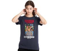 Stranger Things Women's Group Ho Ho Ho Christmas Ladies T Shirt, Deep Navy, L