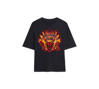 Stranger Things Women's Hellfire Flames Oversized T-Shirt, Black | Size: Large Stranger Things Black L