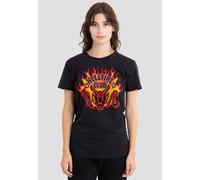 Stranger Things Women's Hellfire Flames T-Shirt, Black | Size: Small Stranger Things Black S