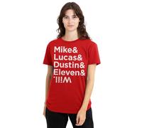 Stranger Things Women's Mike Lucas Dustin Eleven Will Names Ladies T Shirt, Red, XL