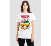 Stranger Things Women's Seasons Eatings Pizza Van Christmas T-Shirt, White | Size: Large Stranger Things White L