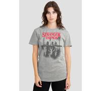 Stranger Things Women's Silhouette Forest Logo T-Shirt, Athletic Heather in Grey | Size: Small Stranger Things Grey S