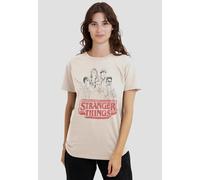 Stranger Things Women's Sketch Group Logo T-Shirt, Natural in Beige | Size: XL Stranger Things Beige XL