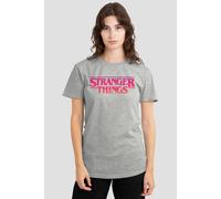 Stranger Things Women's Sunset Logo T-Shirt, Athletic Heather in Light Grey | Size: XL Stranger Things Light Grey XL