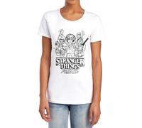Stranger Things Women's Tales From 85 Group Sketch T-Shirt, White | Size: Small Stranger Things White S